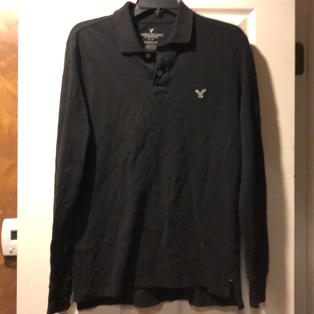 American Eagle long sleeve black polo- medium