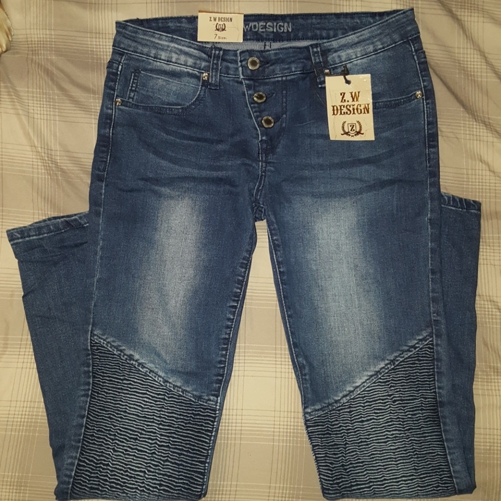 Quilted moto skinny jeans