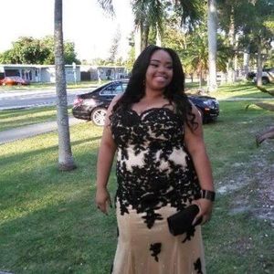 Prom dress black and cream floral pattern