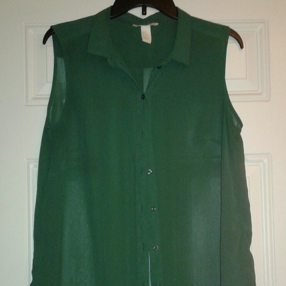 Emerald Green Button Up Sleeveless Blouse
