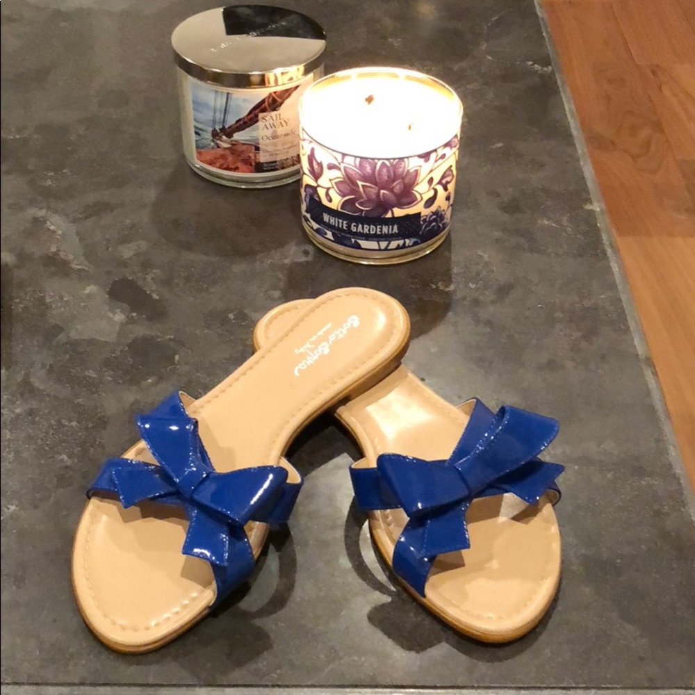 NEW patent blue slip-ons.
