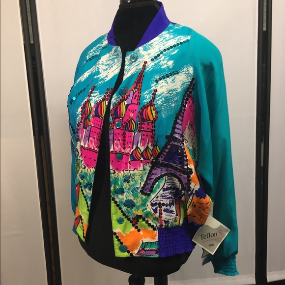 Diane Gilman Jackets & Blazers - NWT Diane Gilman Retro Neon Silk Bomber Jacket