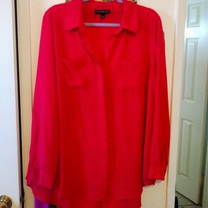 Red Chiffon Button Down Blouse