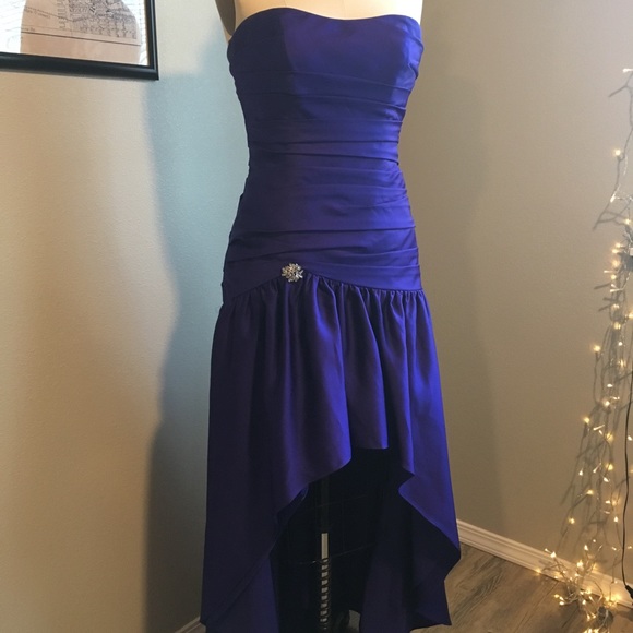 Violet Satin High-Low Ball Gown - Picture 2 of 5