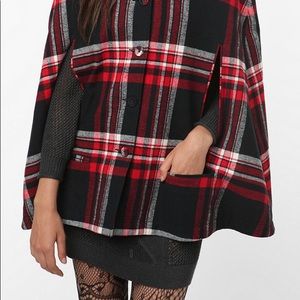 Urban Outfitters Hooded Capelet Jacket, red plaid