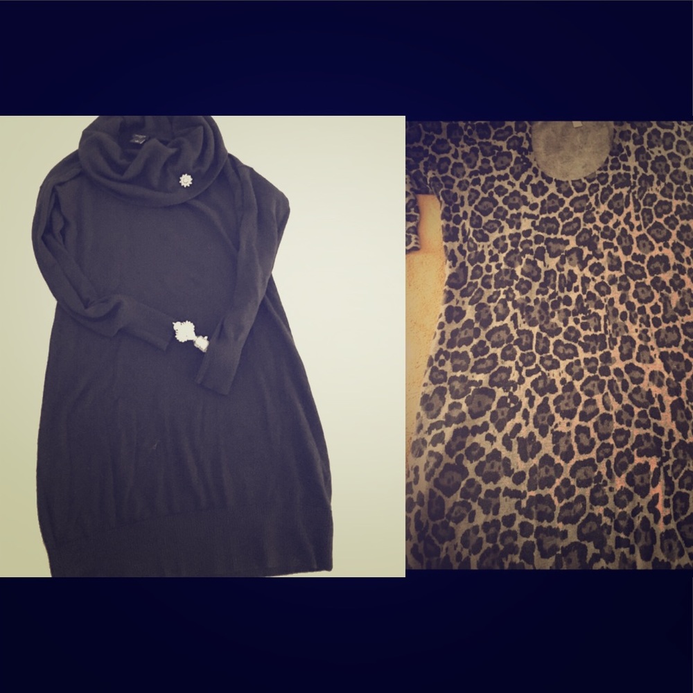 Combo: Two sweater dresses:  black & animal print