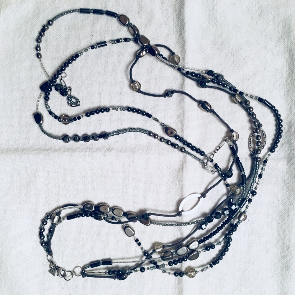 Silpada tiered three strand bead + silver necklace