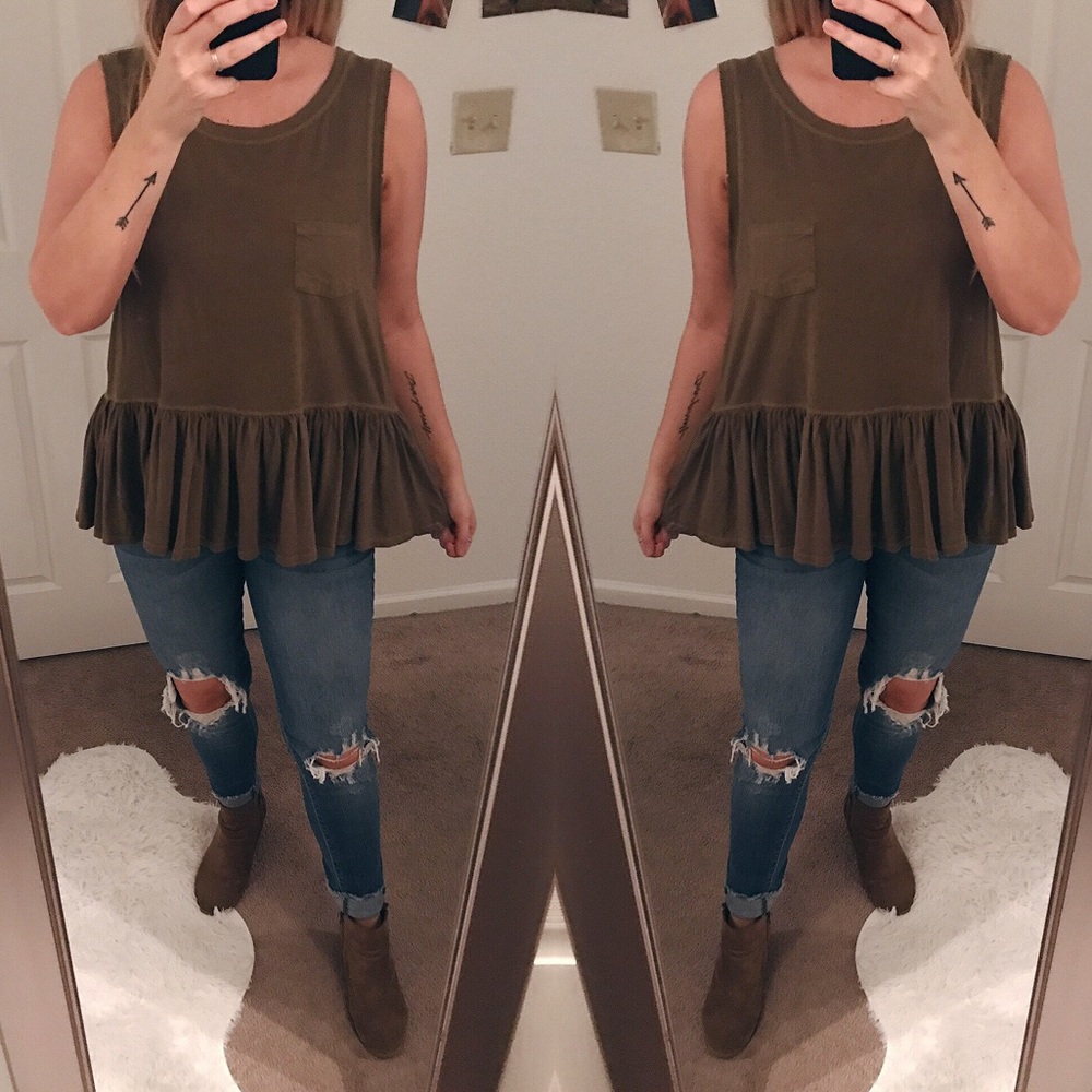 •Free People Olive Peplum•