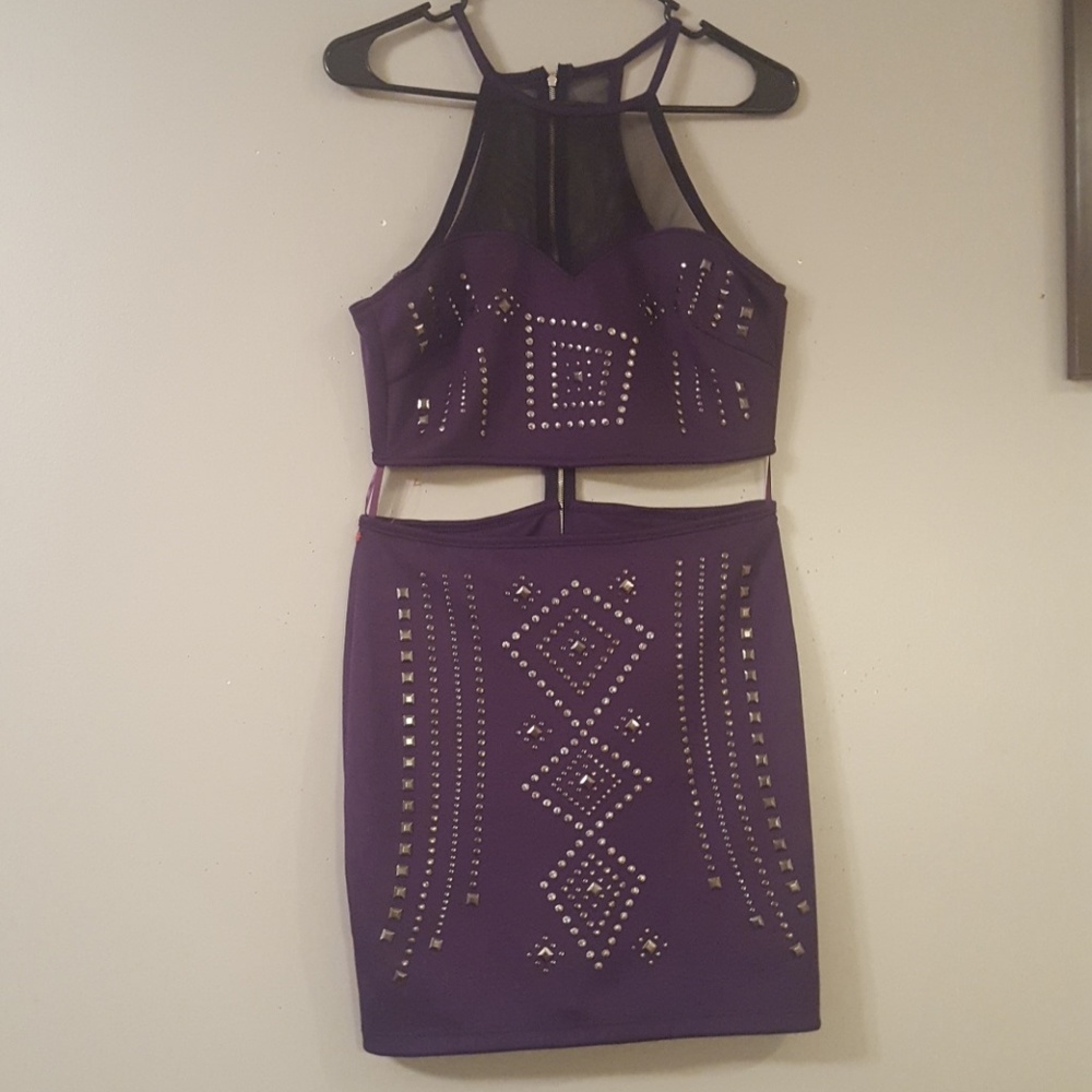 Nwt 2Bebe Open Waist Mesh Embellished Dress Large