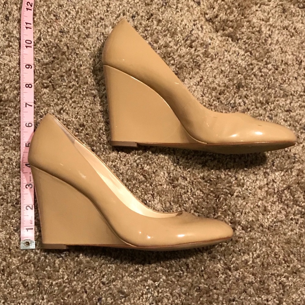 Nude patent leather wedges size 9