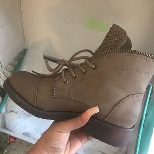 Faux Leather Booties With Studded Tongue