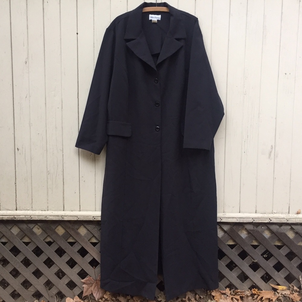 Vintage black maxi duster jacket, plus size 26W