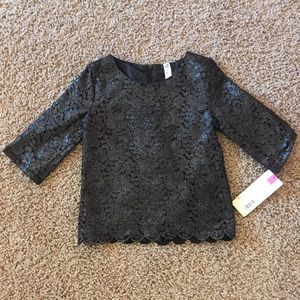 NWT, Girls Black Lace Top with 3/4 sleeves