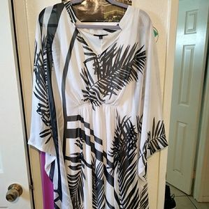 Palm Leaf Print Kimono Dress