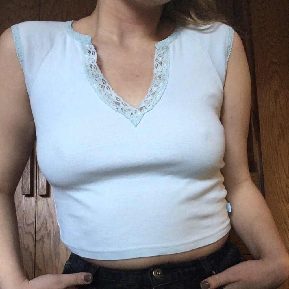 Express light blue crop top