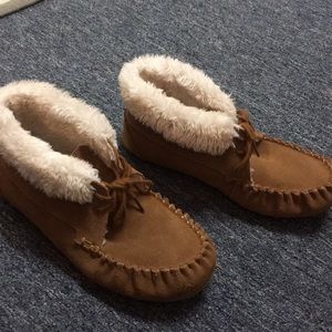 Tan moccasins