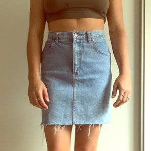 Vintage, light wash off, high waisted denim skirt