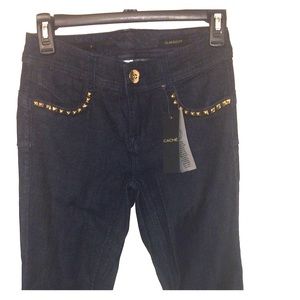 Cache dark blue jeans w/ gold studs size 0 NWT