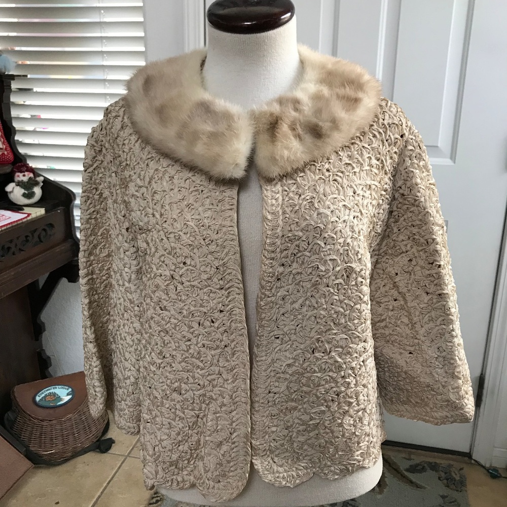 Vintage Ribbon Jacket wth mink collar