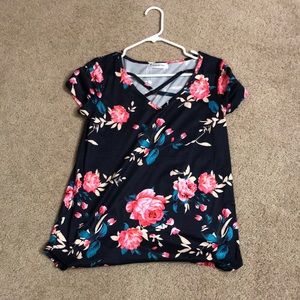 Floral Tee w/ criss cross