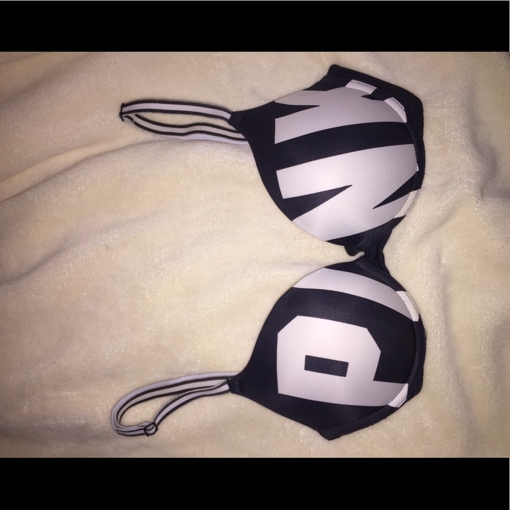 VS Pink Black & White Logo Push-Up Bra