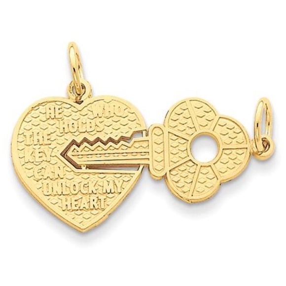 14K Yellow Gold Love Lock With Key Necklace Charms