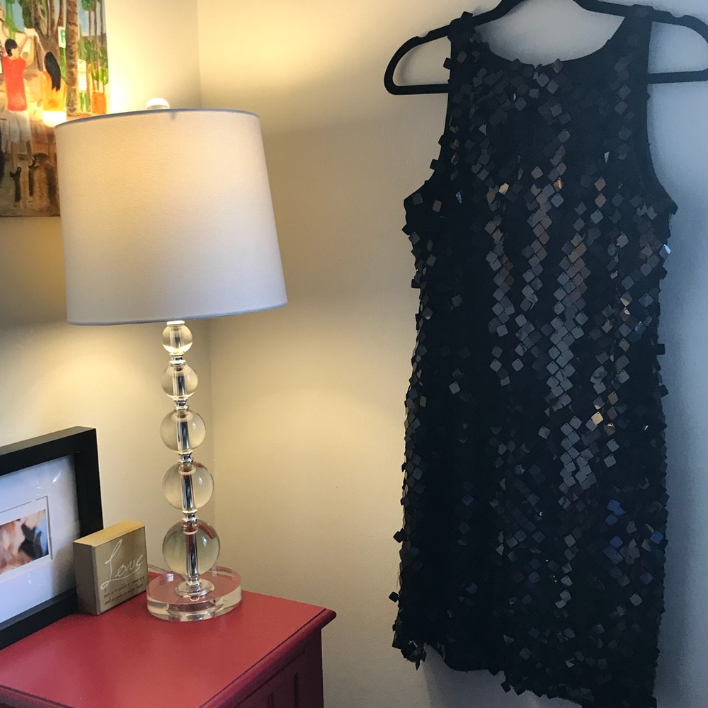WHBM Black Square Pailette Sequin Shift Dress