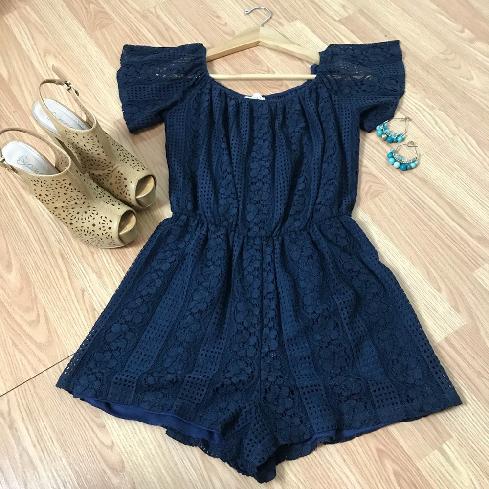 Navy Blue Lace Romper