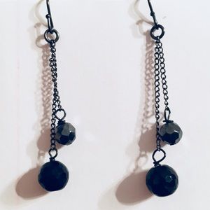 Two strand black and gunmetal crystal earrings