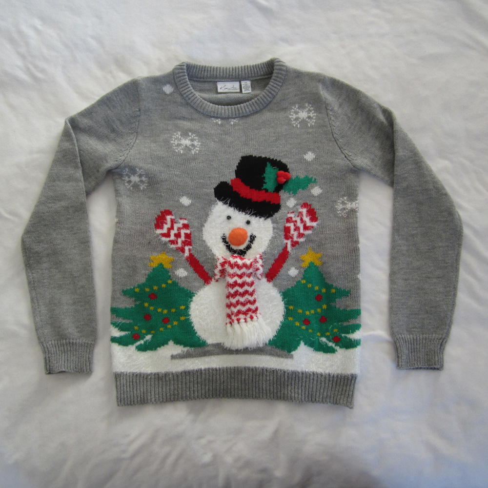 Ugly Womens Christmas Grey Sweater size PS Snowman