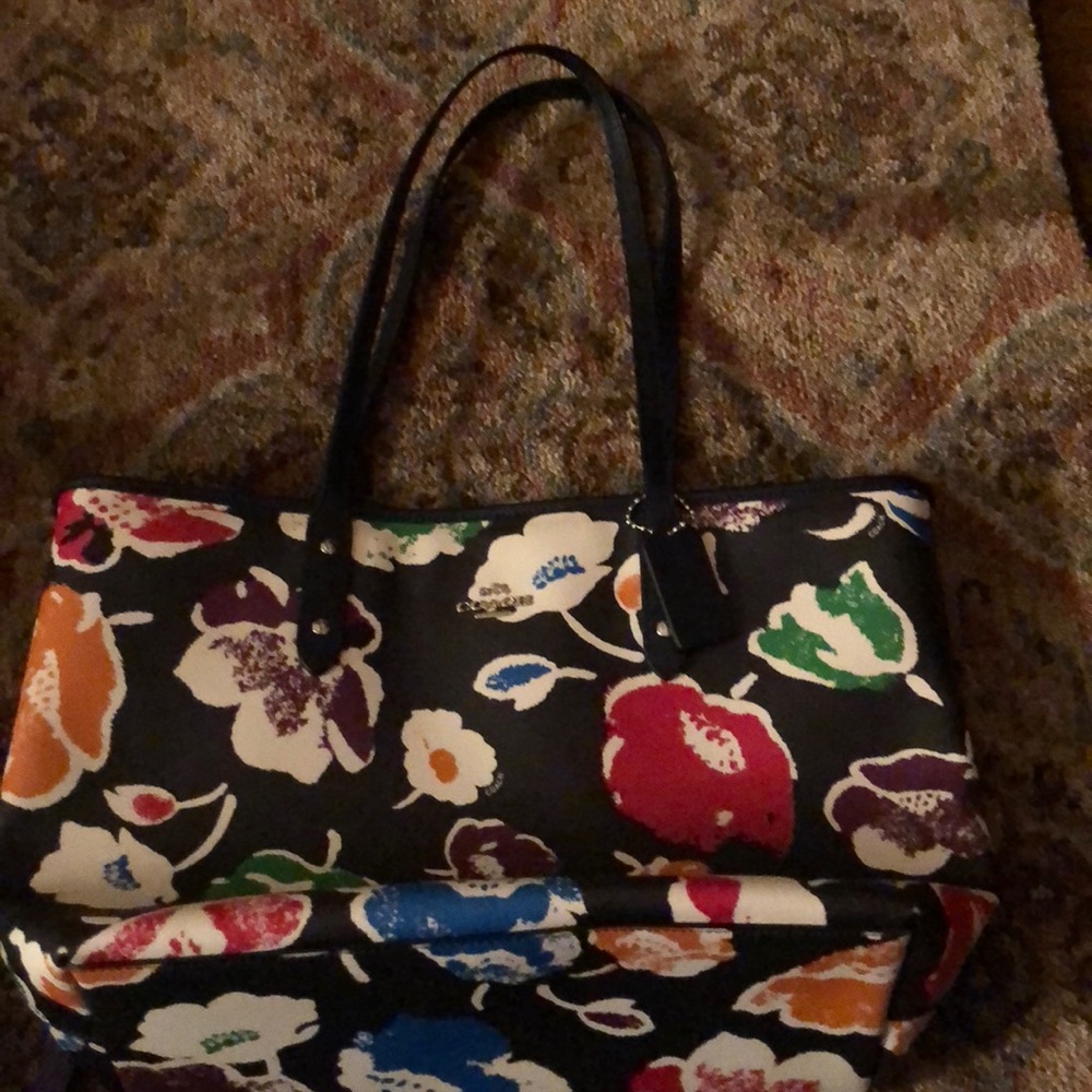 Coach city zip rainbow flowers tote