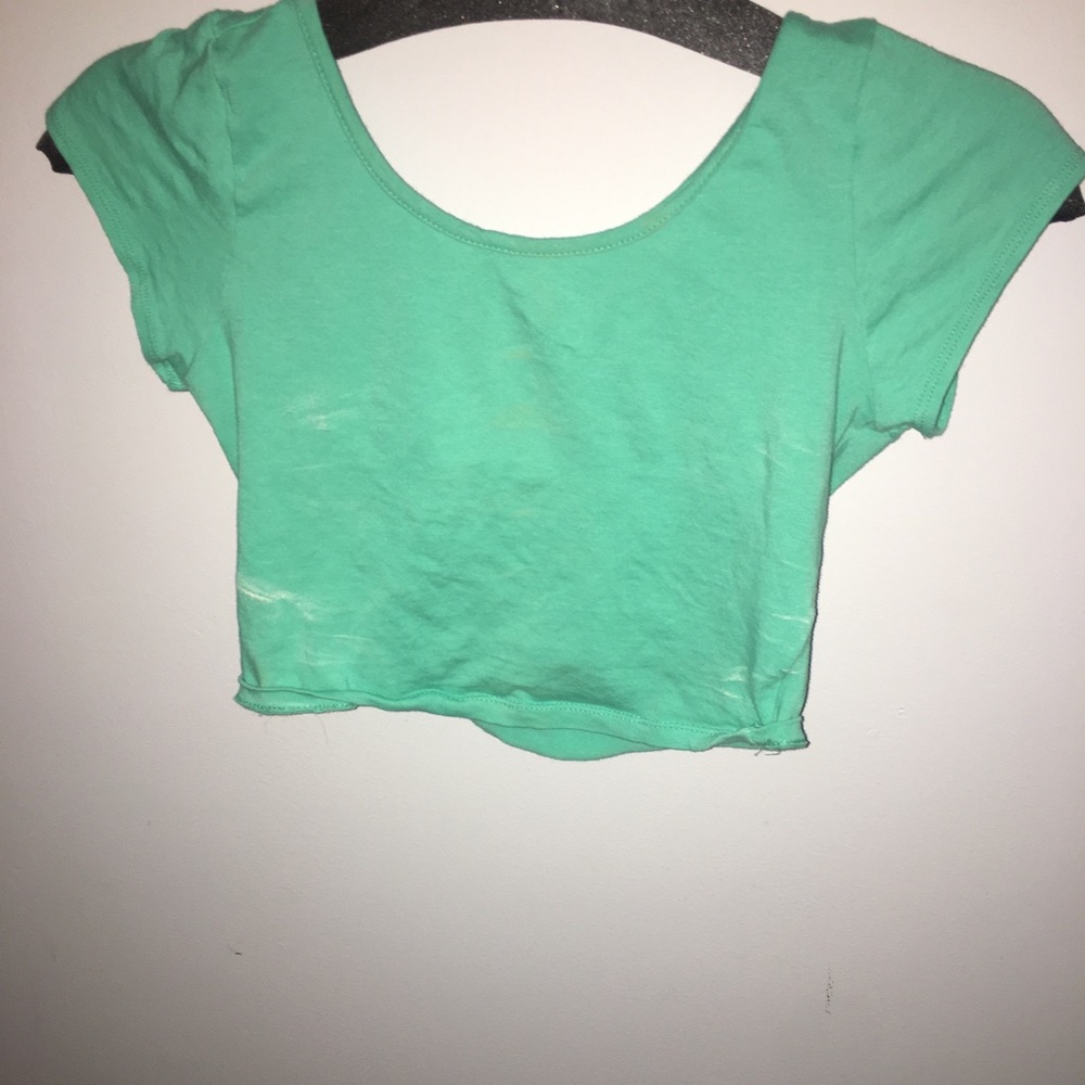 Teal crop top (open back)