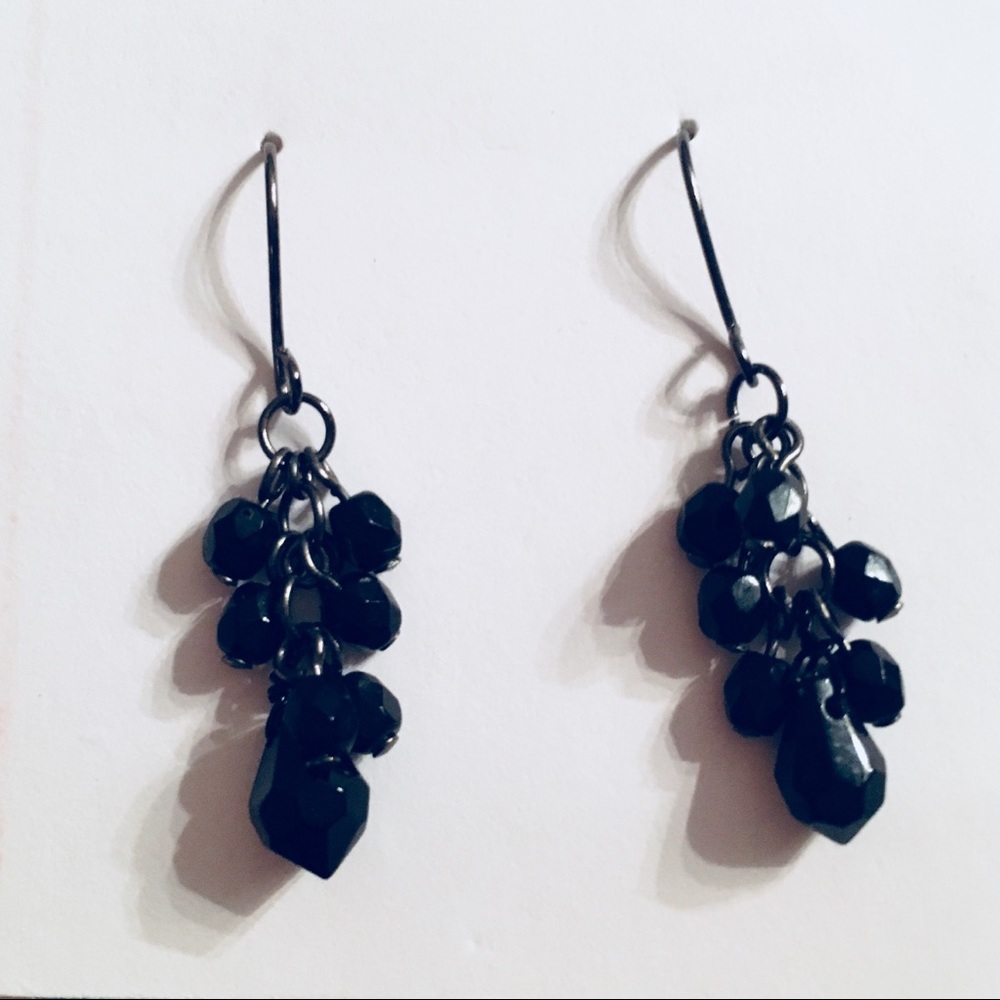WHBM black crystal and gunmetal cluster earrings