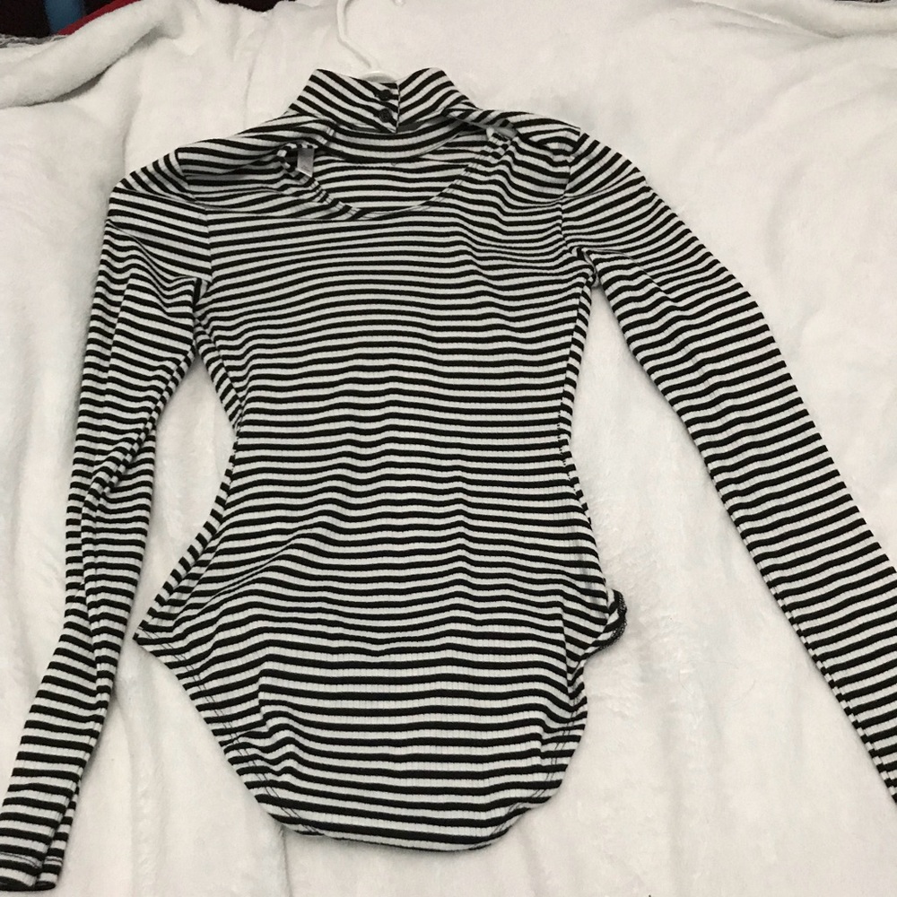 Black and white stripes body suit