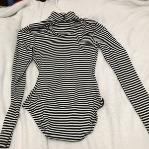 Black and white stripes body suit