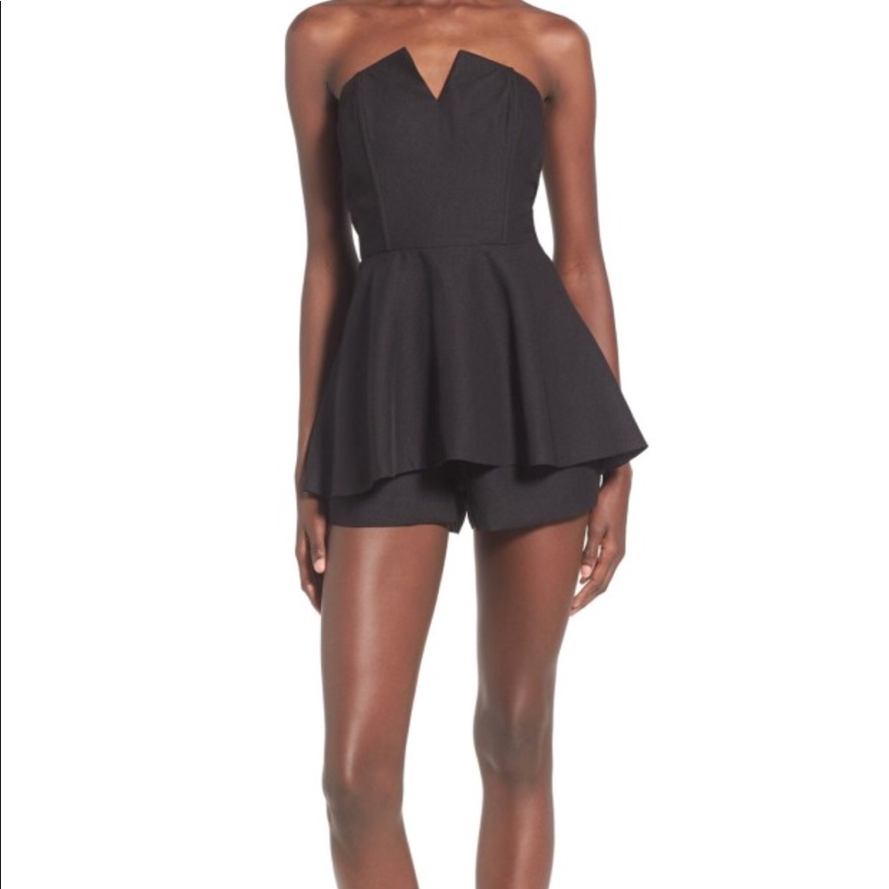 Hommage White Strapless Peplum Romper