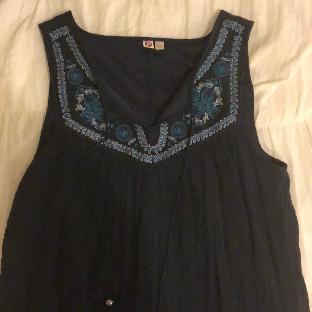 Navy Blue Embroidered Shift Dress