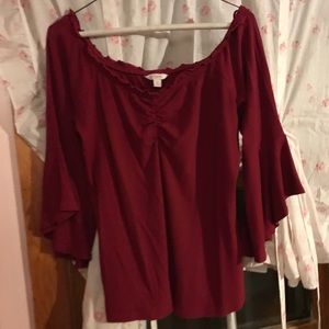 Off the Shoulder Form fit Bell Sleeve Top