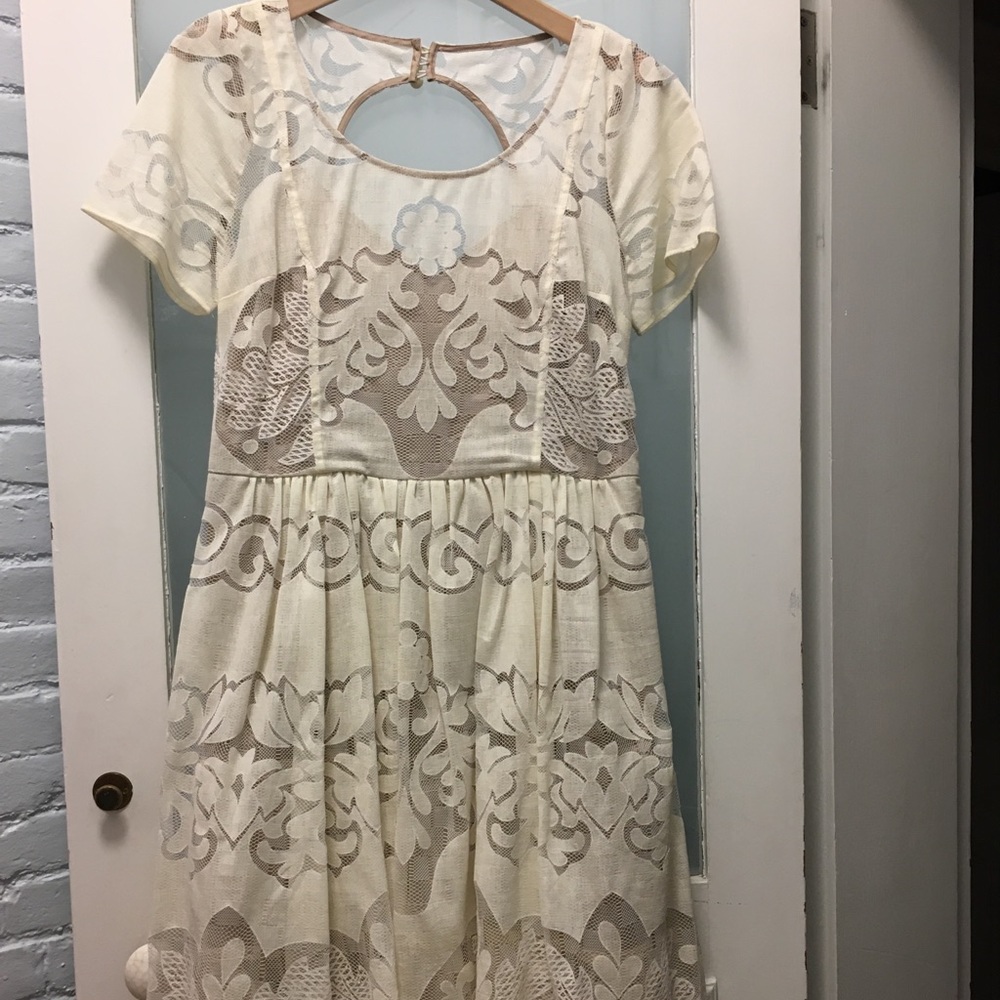 Anthropologie cream lace dress