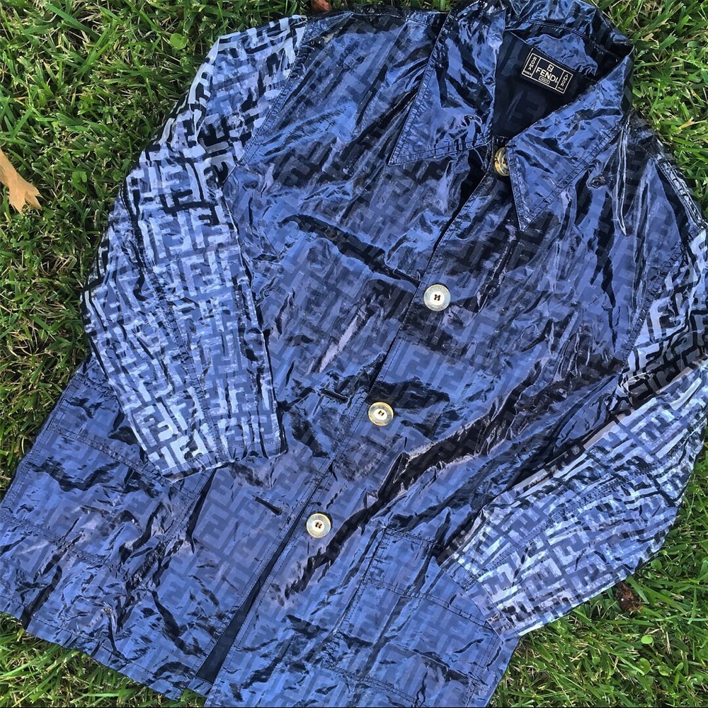 Authentic Fendi Grey Zucca Monogram Raincoat