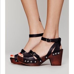 Free People Wood and Leather Studded Sandal Clogs