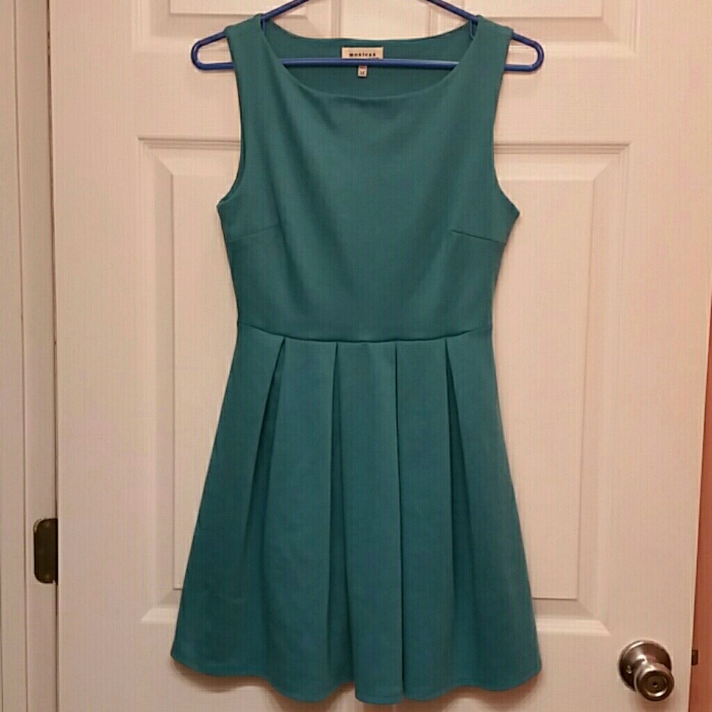 Monteau fit and flare dress with pleated skirt