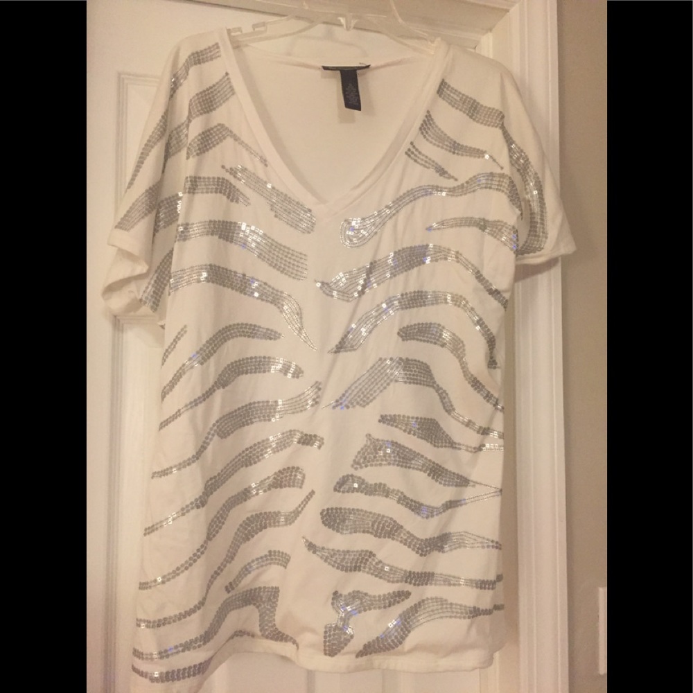 INC white and silver t shirt