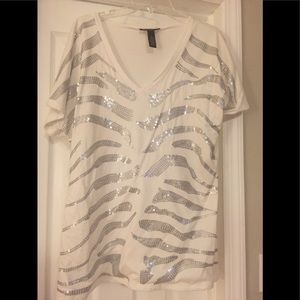 INC white and silver t shirt