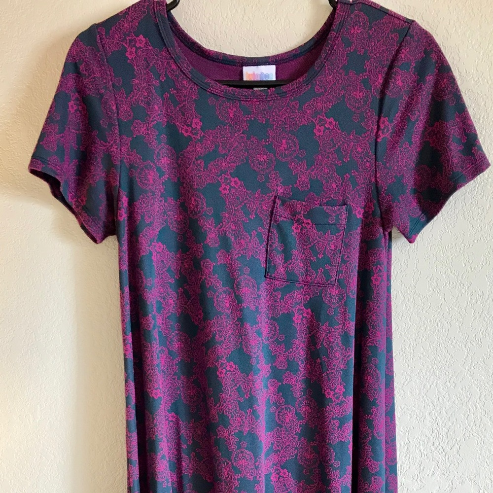 LuLaRoe XXS Carly Teal With Pink Floral Jacquard