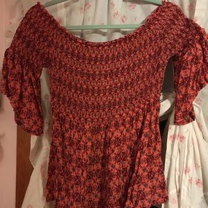 Red & Orange Off the Shoulder Top