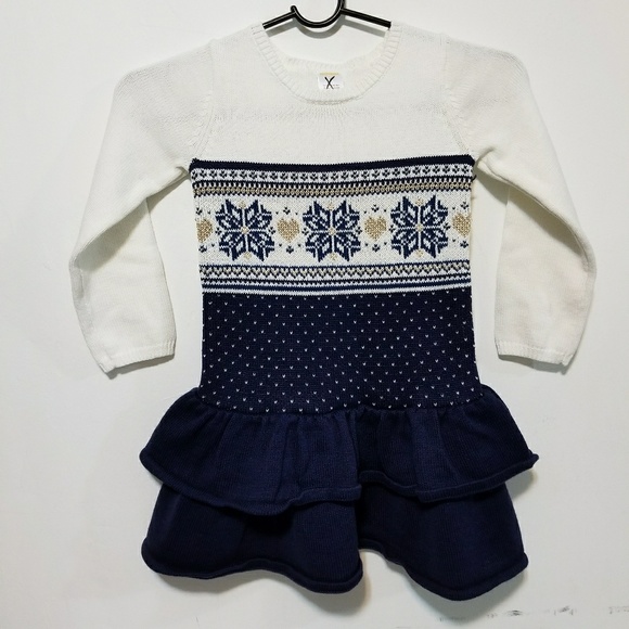 GYMBOREE SNOWFLAKE GLAMOUR BLUE STRIPED SWEATER DRESS 12 18 24 4T NWT