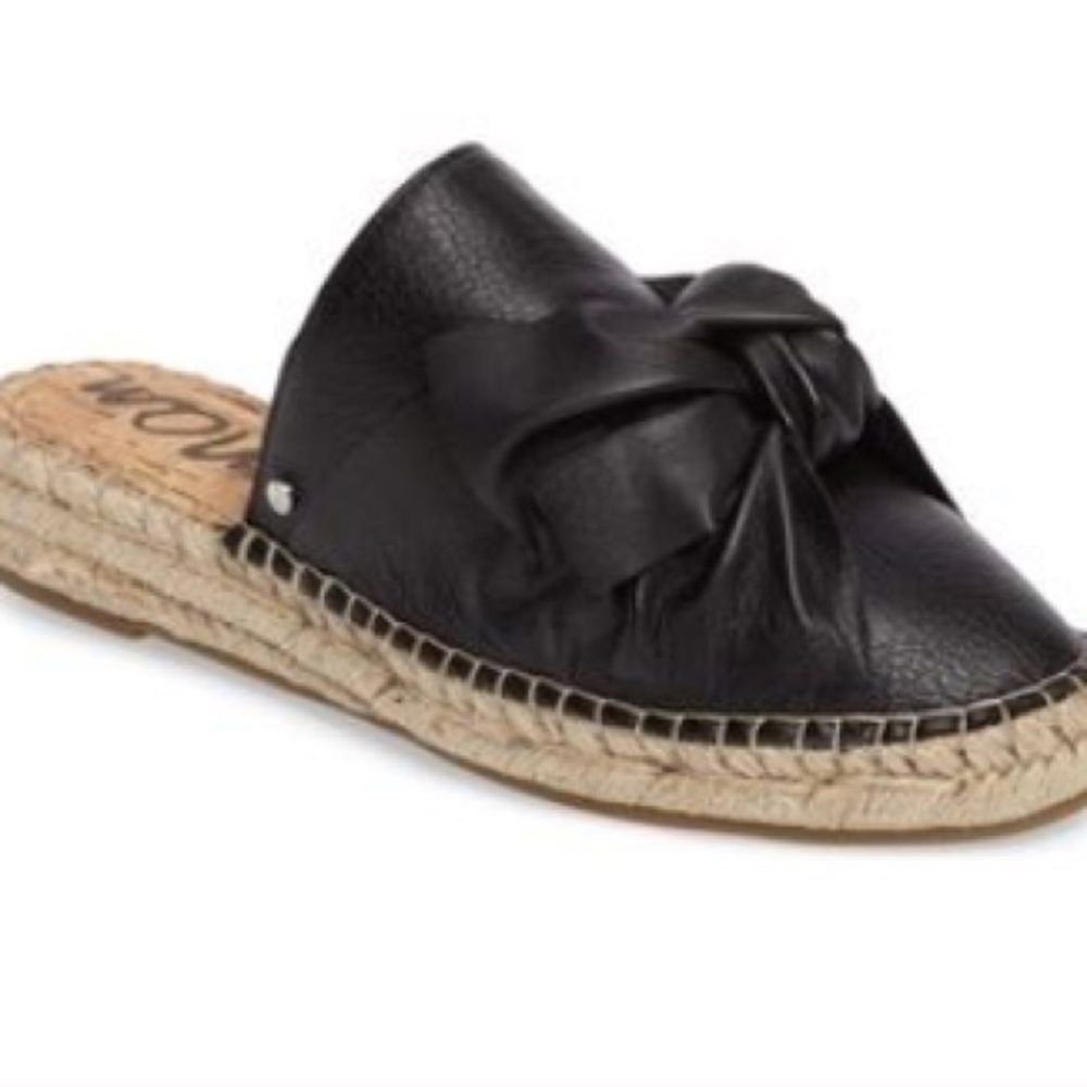 Sam Edelman Black Leather Bow Espadrille Slides - Picture 2 of 5