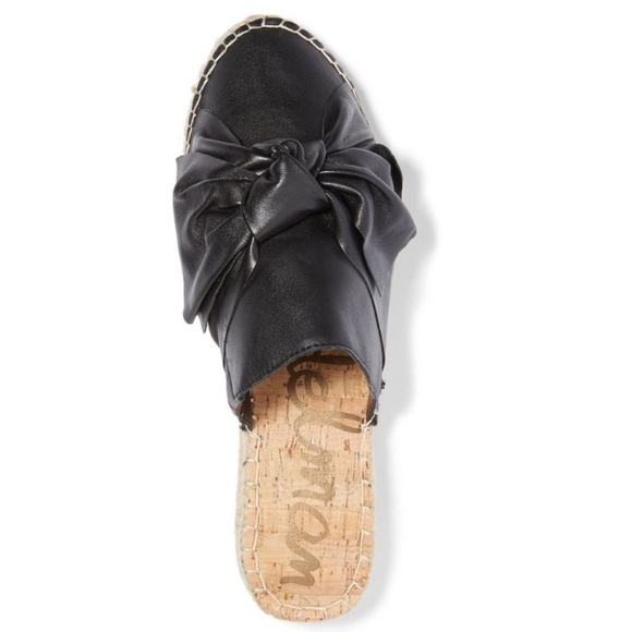 Sam Edelman Black Leather Bow Espadrille Slides - Picture 3 of 5