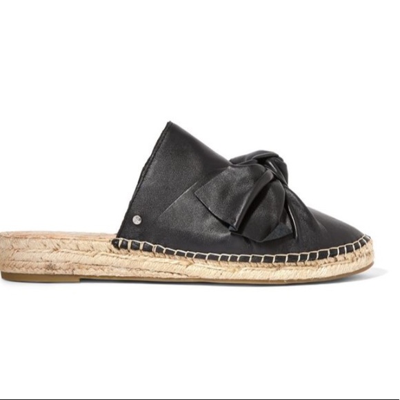 Sam Edelman Black Leather Bow Espadrille Slides - Picture 4 of 5